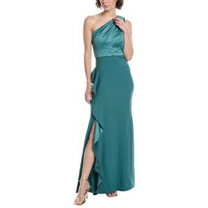 Adrianna Papell One Shoulder Satin Crepe Gown Teal‎ Green Size 10P